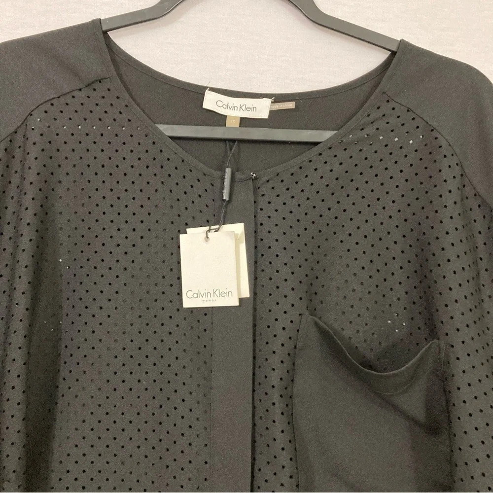 New Calvin Klein‎ Black Polka Dot Round Neck Long Sleeve Business Casual Top 3X - Picture 3 of 12